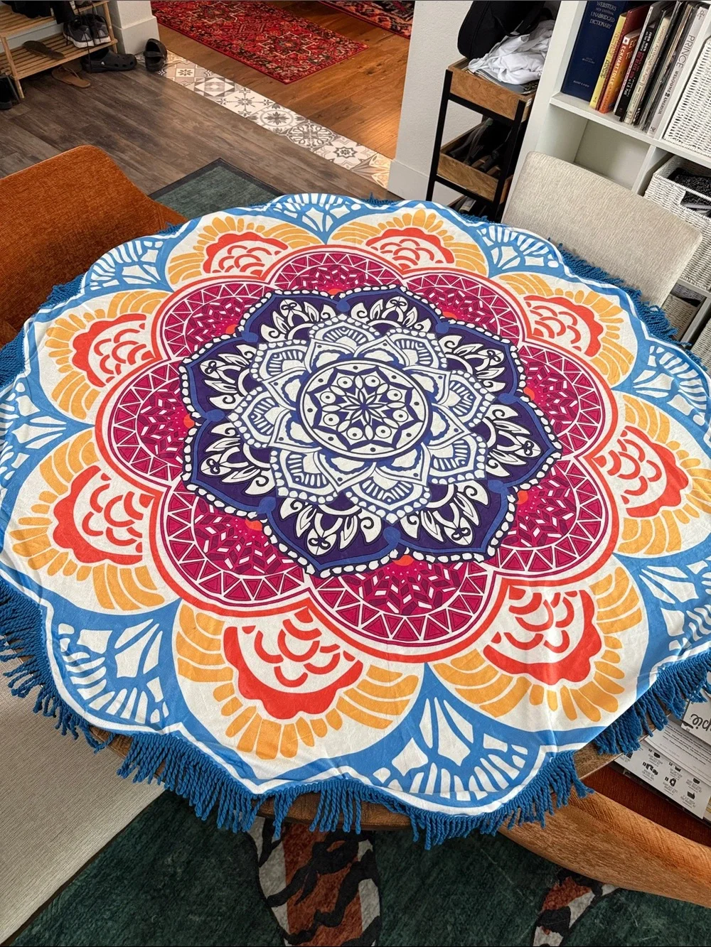 Round Bohemian Mandala Tablecloth - Blue, Purple, Pink, Yellow 54 inches